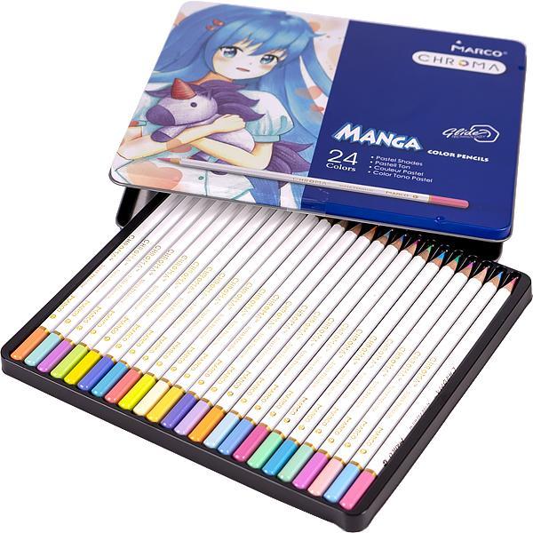 Олівці кольорові 24кол.пастельні Marco Chroma Manga. мет/короб 8550-24