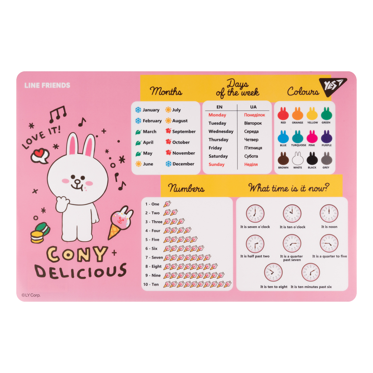 Килимок- підложка для дитячої творчості. Line Friends Cony. 43*29см. англійська. 492259