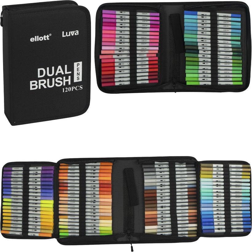 Скетч-маркери двосторонні Dual Brush pens 120шт. лінер-браш у текстильному пеналі-книжці 31982