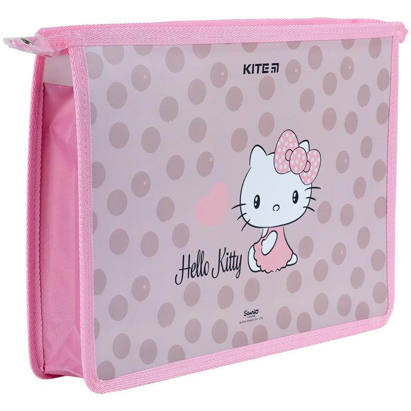 Папка для зошитів А4 пластикова на блискавці, тканев боки. Hallo Kitty. Kite. 24-428
