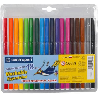 Фломастери 18кол. Centropen Пінгвіни 1мм.600м. Водорозчинні. Чехія 7790
