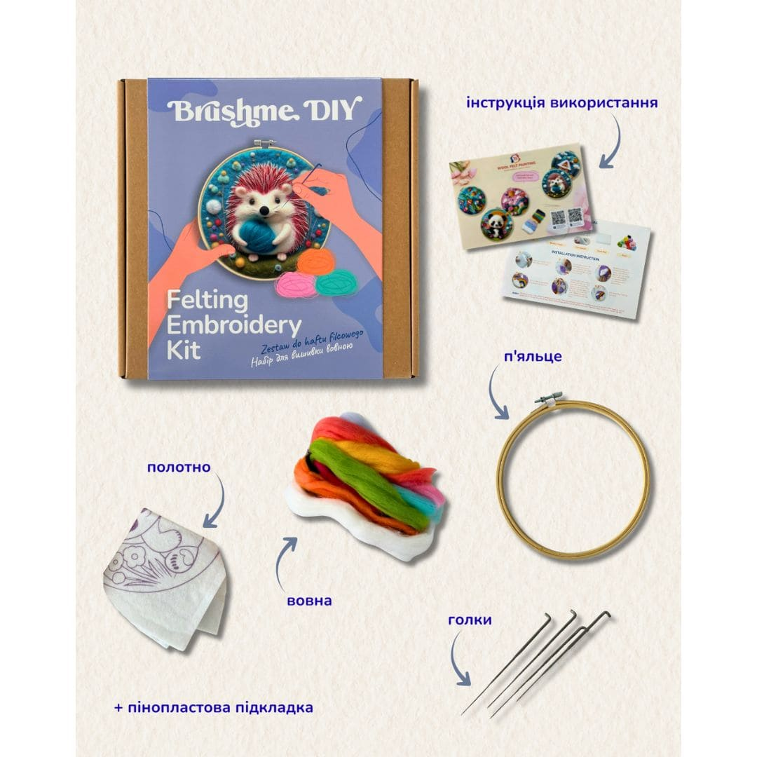 Набір для валяння картини з вовни. Тепло в лапках. Brushme DIY 009
