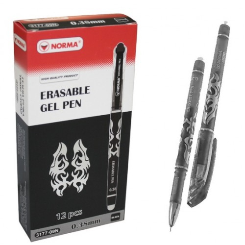 Ручка гелева Norma Erasable pen. чорна 0,38мм, пиши-стирай. 3177-09