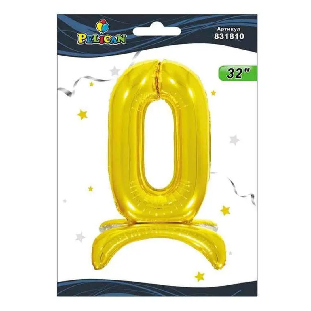 Кулька фольгована на підставці цифра 0. 80 см. золото. Пелікан. 831810
