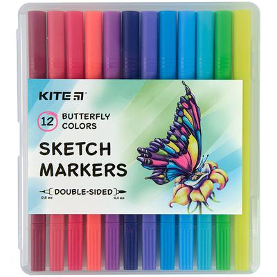 Набір скетч-маркерів 12 кольорів Butterfly. яскраві+пастельні кольори. KITE. 22-044-2