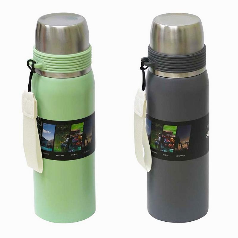 Термос металевий 600мл Sport Bottle з чашкою та кнопкою 2918