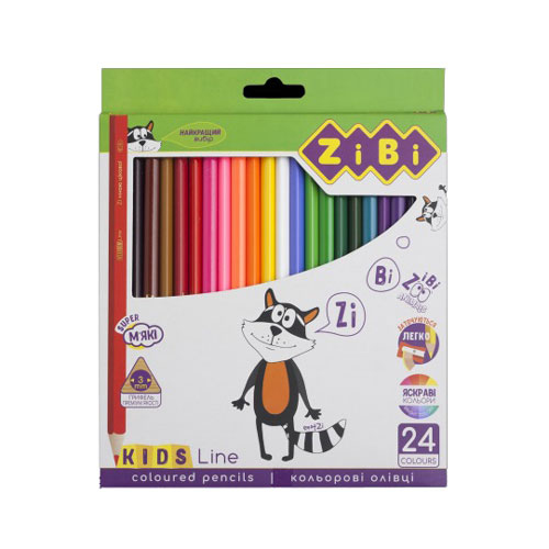Олівці кольорові. 24кол. KIDS Line. дуже мякі і яскраві. ZIBI 2416