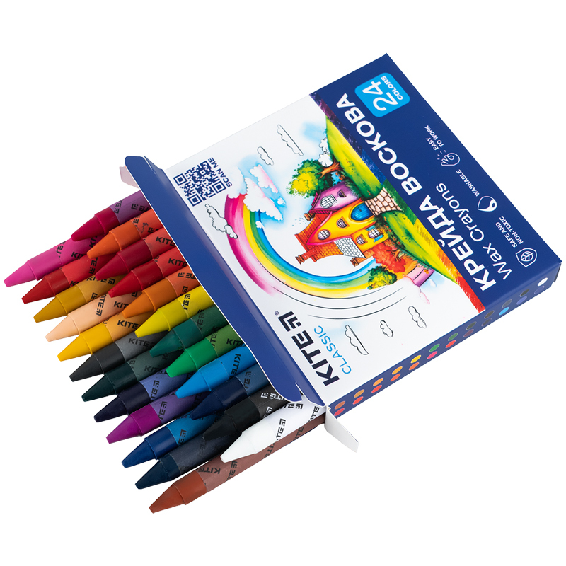 Олівці-крейда воскова 24кольори KITE Classic Wax Crayons к-1070