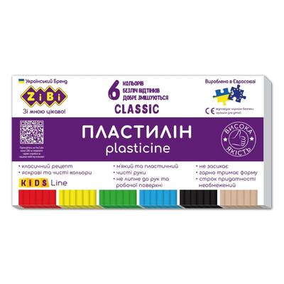 Пластилін 6 кольорів 120г CLASSIC KIDS LINE. ZIBI 6230