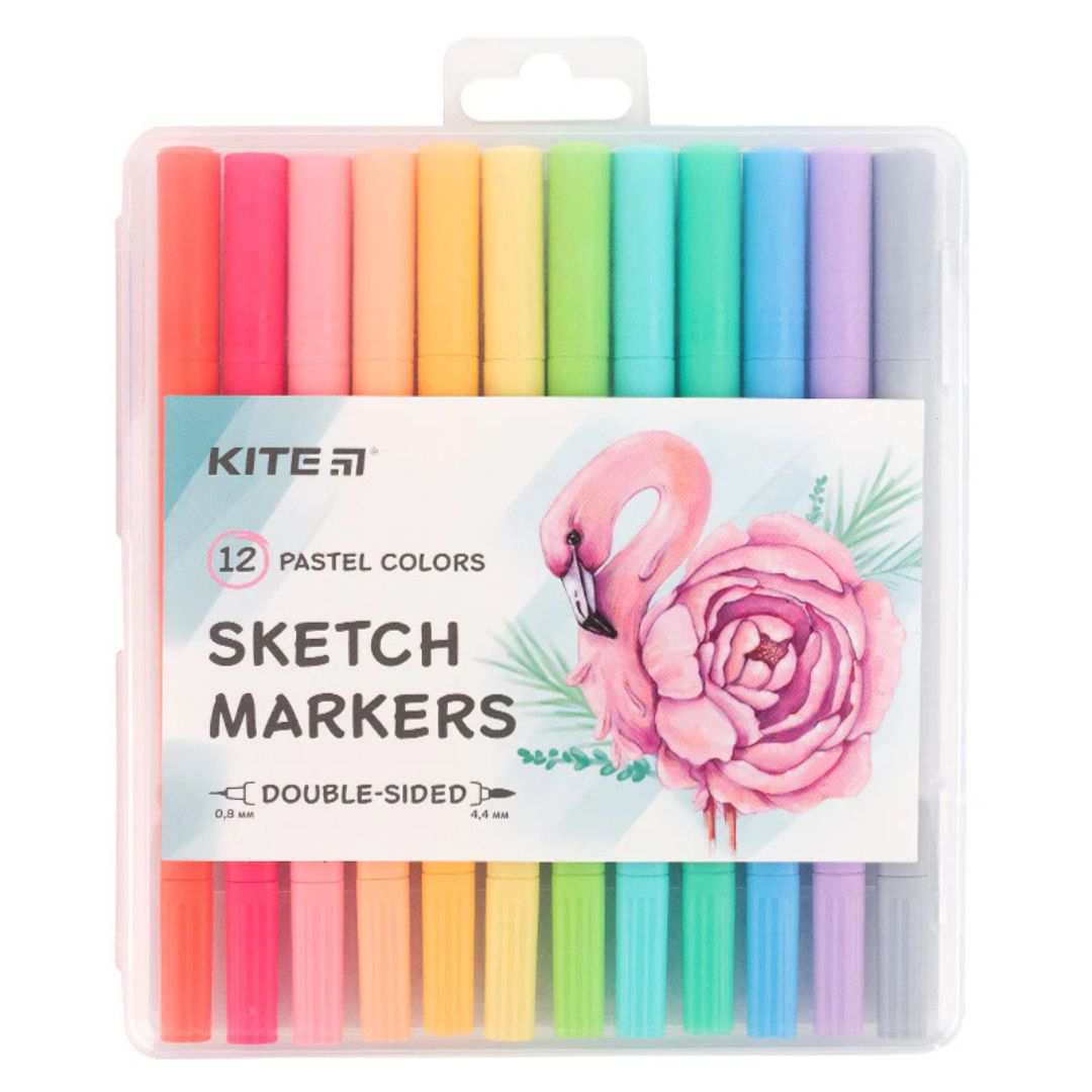 Набір скетч-маркерів 12 кольорів Pastel пастельні. KITE К22-045